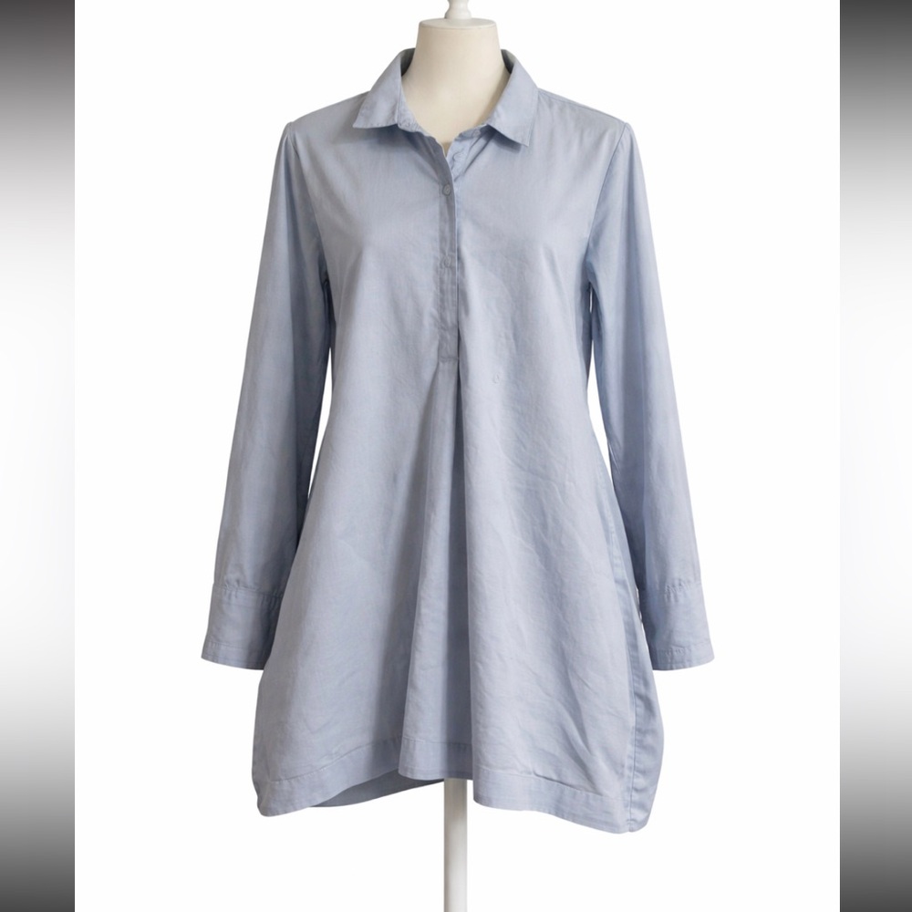 J. Jill Blue Women's Lagenlook Cotton Popover Minimalist Oversized Shirt Tunic